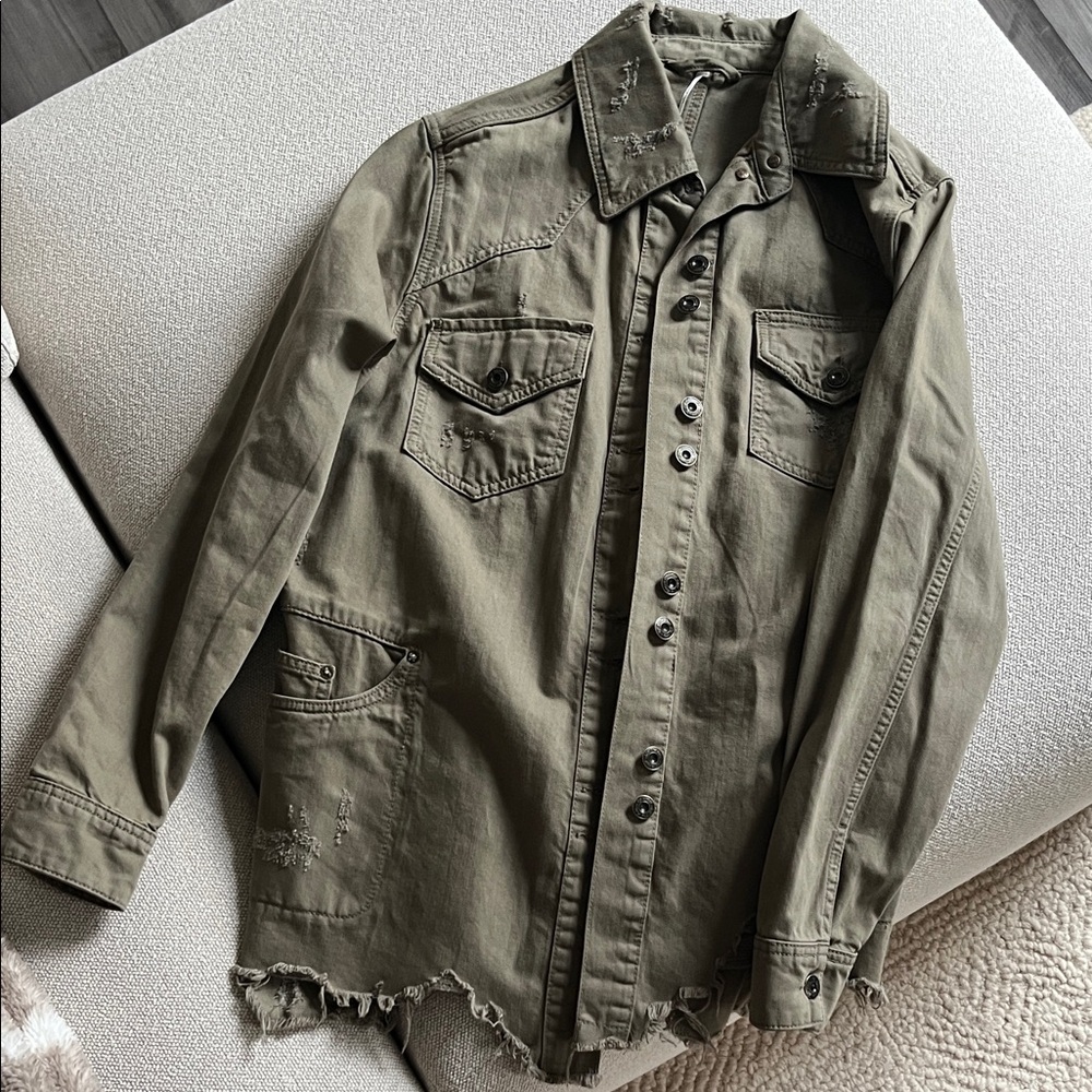 Free People Olive Green Distressed Jacket